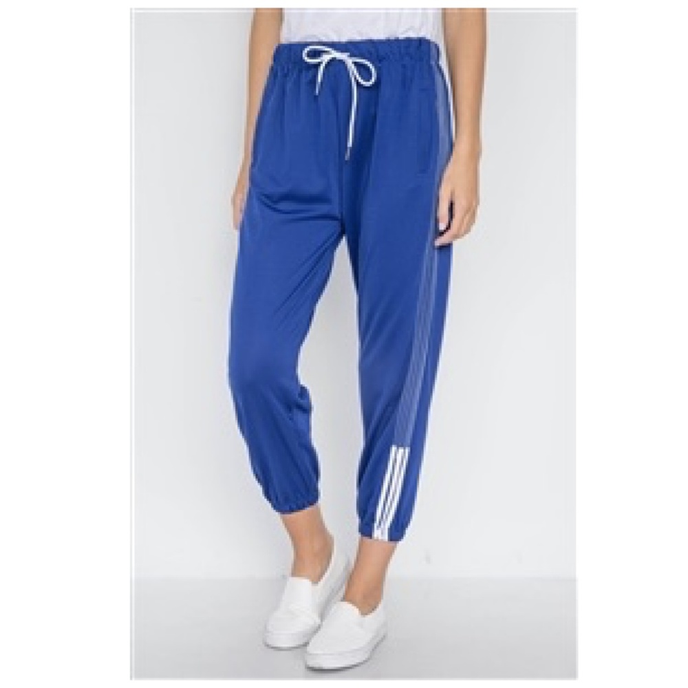 Blue & White Sporty Mid-Rise Joggers Pants L/XL - Picture 2 of 13